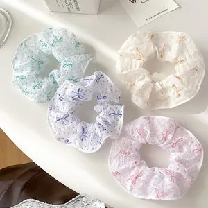 Organza-Haargummis mit Polka-Dots und Schleifen in Pastellfarben für Frauen