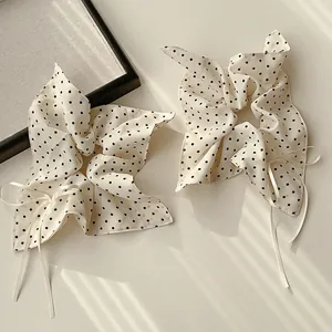 Scrunchie a Pois Retro Francese Crema Bianco Fiocco Nastro Elastico per Capelli in Tessuto Scrunchies per Donna Accessori Capelli