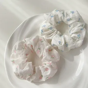 Fresh Floral Scrunchie For Women Sweet Fabric Elastic Hair Ties For Ponytail Bun Ruched Fashion Hair Accessory Hair Band