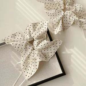 Set di elastici per capelli color crema a pois con fiocco in nastro stile francese