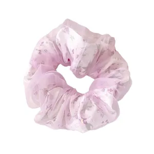 Elegante elastico per capelli in organza a fiori lavanda con trama traslucida