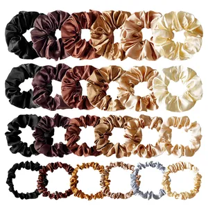 Satin Scrunchies Solid Color Elastic Hair Ties Set Elegant Silk Look Ponytail Holder For Women Daily Fashion Accessories