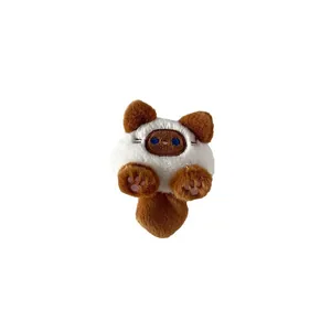 Simpatica spilla e ciondolo gatto siamese in peluche con morbida pelliccia bianca e marrone