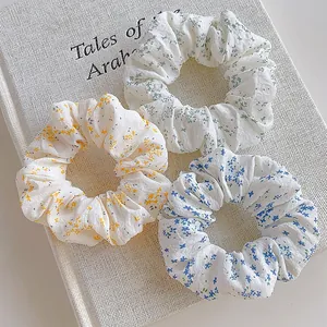 Floral Print Cloth Scrunchies For Women Fresh Botanical Hair Ties Large Intestine Hair Rings Handmade Elastic Hair Accessory