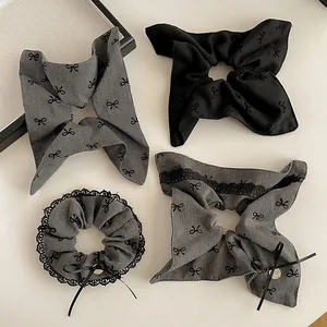 Vintage Schleife Punktmuster Haargummi Damen Koreanischer Stil Spitze Band Haarschmuck Grau Schwarz Polyester Accessoires