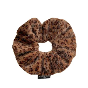 Vintage leopard print plush hair scrunchie with Blind For Love woven label detail