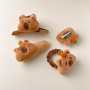 Pince à Cheveux en Peluche Capybara Mignonne Chouchou en Fausse Fourrure Ours Brun pour Femmes et Filles