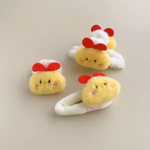 Cute Cartoon Plush Chick Hair Clip And Scrunchie With Bow Knot Yellow White Soft Hair Accessories For Women Girls