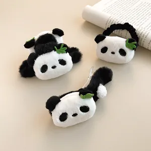 Cute Panda Plush Hair Clip Claw Clip And Scrunchie For Women Girls Cartoon Animal Faux Fur Winter Hair Accessories Gift