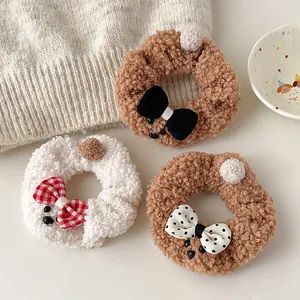 Coleteros de Peluche Teddy Lindos Gomas de Pelo Dibujos Animados Oso Perro Con Lazo Accesorios para el Cabello Mujer Niña