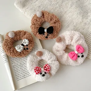 Coleteros de peluche de osito con lazos para mujer, accesorios suaves de otoño e invierno
