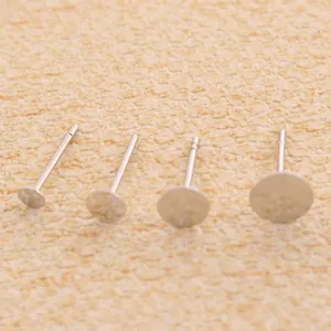 925 Sterling Silver Flat Pad Earring Posts DIY Jewelry Making Findings White Gold Plated Round Earring Pin Components
