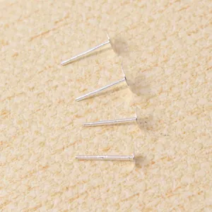 S925 sterling silver flat pad stud earring findings for DIY jewelry making 4pcs