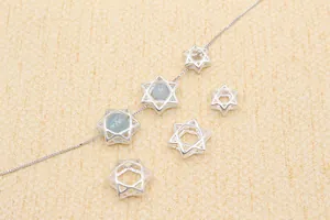 Detail of S925 silver hollow hexagram charms with blue beads for DIY jewelry making