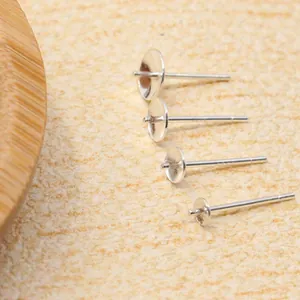 S925 Sterling Silver Earring Post Cups DIY Jewelry Findings For Artificial Pearl Crystal Base Components Handmade Earring Supplies