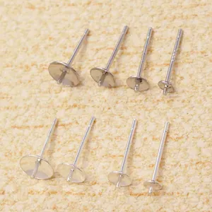 Set of 8 S925 sterling silver DIY stud earring bases with flat cup for jewelry making