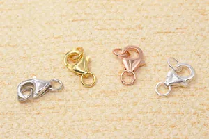 Detail of S925 sterling silver lobster clasps in gold, rose gold, silver and black