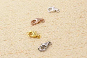 Detailed view of S925 sterling silver lobster clasps in four metallic plated finishes
