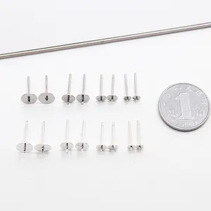 Perni per orecchini in argento S925 con base piatta per creazione di gioielli fai-da-te
