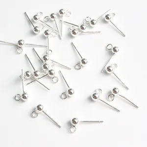 Polierte S925 Sterling Silber Kugelstecker mit Schlaufe für DIY-Schmuckherstellung