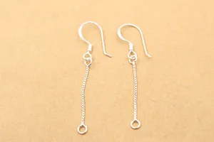 Detail of silver S925 sterling silver box chain earring hooks for DIY jewelry making