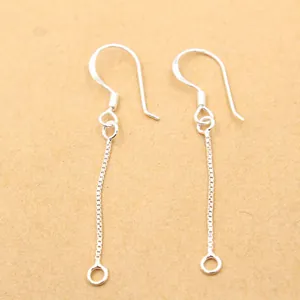 Minimalist S925 sterling silver drop earrings featuring box chains and spring hooks