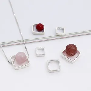 925 Sterling Zilver Vierkante Kraal Frames Spacer Kralen Geometrische Sieraden Componenten Voor DIY Ketting Armband Knutselen