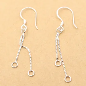 S925 sterling silver spring ear hooks with double box chain for DIY jewelry making