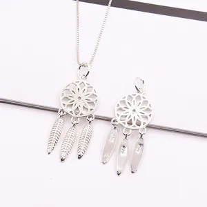 S925 sterling silver dreamcatcher pendant with feathers and delicate necklace chain