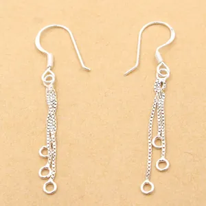 S925 sterling silver drop earrings featuring long triple box chain tassels on ear hooks