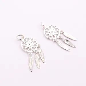 S925 sterling silver dreamcatcher earrings with detailed feathers and hallmark stamp