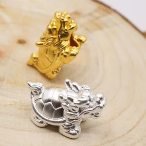 S999 Sterlingsilber 3D Hartsilber Drachenschildkröte Perle Für DIY Rotes Armband Schmuckherstellung Zubehör Gold Silber