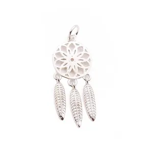 Handmade S925 sterling silver dreamcatcher pendant with three delicate feather charms