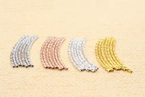 S925 sterling silver curved diamond-cut tubes in silver, rose gold, and gold for DIY jewelry