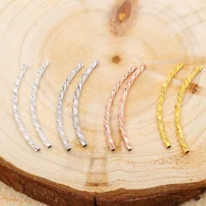 925 Sterling Silver Curved Noodle Beads Twisted Spiral Tubes Gold Rose Gold Silver Plated For DIY Jewelry Making Components