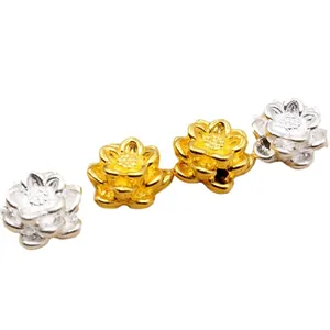 3D-Lotusblütenperlen aus S999 Sterlingsilber in Gold und Silber für DIY-Schmuckdesigns