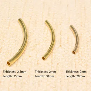 Polished gold S925 sterling silver curved noodle beads for DIY jewelry making in various sizes