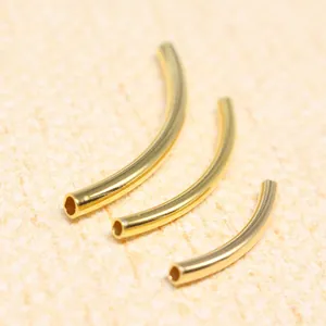 Polished S925 sterling silver gold-plated curved tube beads for DIY jewelry making