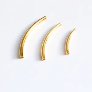 Set of three polished gold plated S925 sterling silver curved tubes for DIY jewelry making