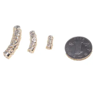 Three-piece set of S925 silver hollow floral pattern curved tube beads for DIY jewelry