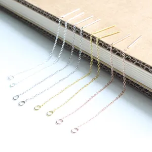Detailed view of S925 sterling silver box chain earring threaders in gold and rose gold