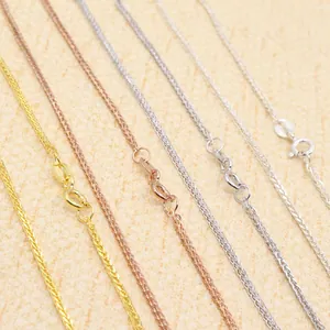 S925 Ασήμι 925 Αλυσίδα Wheat 1.3mm Κολιέ DIY Κοσμήματα Χρυσό Ροζ Χρυσό Επιπλατινωμένο Αξεσουάρ