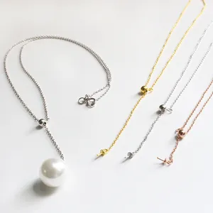 S925 Sterlingsilber verstellbare Halsketten mit Perlenfassung in Gold und Roségold