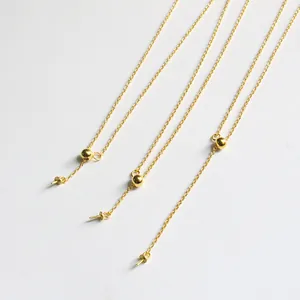 Detail von verstellbaren S925 Silber DIY-Halsketten mit Gleitperlen und Goldbeschichtung
