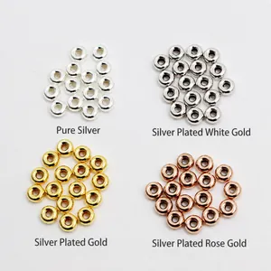 S925 sterling silver flat spacer beads in silver, gold, platinum and rose gold finishes