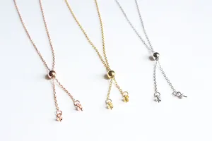 Chaîne réglable S925 pour bijoux DIY en finitions or rose, doré et argent avec curseur