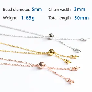 S925 sterling silver 50cm adjustable DIY necklace chain in silver gold and rose gold
