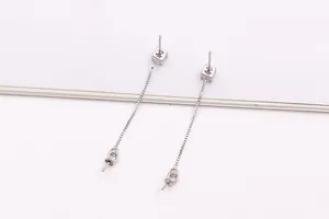 Detailed view of S925 sterling silver long box chain earrings with DIY hanging loops