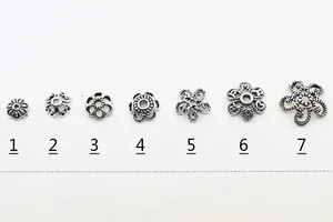 Selection of 7 vintage 925 silver flower bead caps for DIY jewelry making