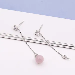 925 Sterling Silver Ear Wire Box Chain Findings With Zirconia For Pearl Jewelry Making DIY Hanging Earring Components